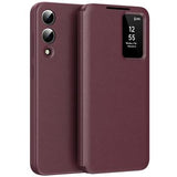 Samsung Galaxy S25 Edge Smart Clear View Flip etui med kortplads - Vinrød