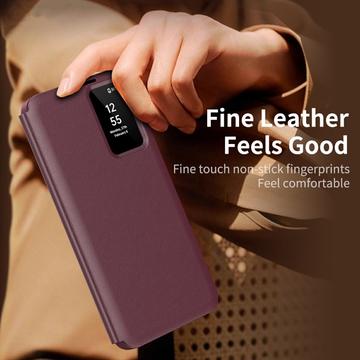 Samsung Galaxy S25 Edge Smart Clear View Flip etui med kortplads - Vinrød