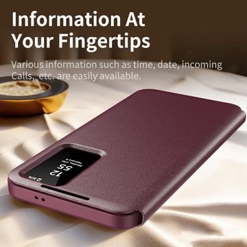 Samsung Galaxy S25 Edge Smart Clear View Flip etui med kortplads - Vinrød