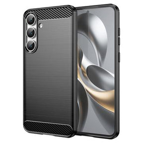 Samsung Galaxy S25 FE Børstet TPU Cover - Karbonfiber - Sort