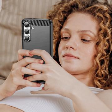 Samsung Galaxy S25 FE Børstet TPU Cover - Karbonfiber - Sort