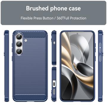 Samsung Galaxy S25 FE Børstet TPU Cover - Karbonfiber - blå