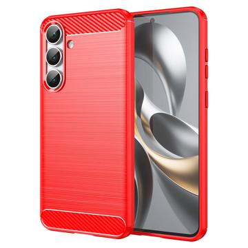 Samsung Galaxy S25 FE Børstet TPU Cover - Karbonfiber - rød