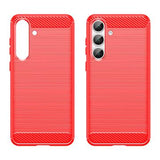 Samsung Galaxy S25 FE Børstet TPU Cover - Karbonfiber - rød