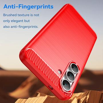 Samsung Galaxy S25 FE Børstet TPU Cover - Karbonfiber - rød