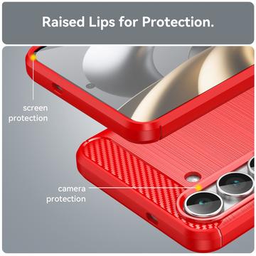 Samsung Galaxy S25 FE Børstet TPU Cover - Karbonfiber - rød