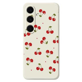 Samsung Galaxy S25 FE TPU-cover med kirsebærmønster - Beige