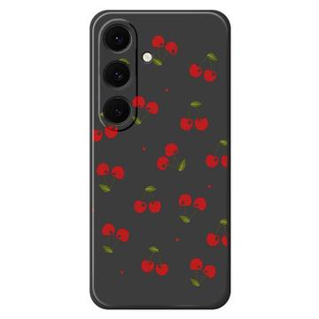 Samsung Galaxy S25 FE TPU-cover med kirsebærmønster - sort