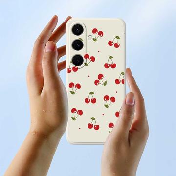 Samsung Galaxy S25 FE TPU-cover med kirsebærmønster - sort