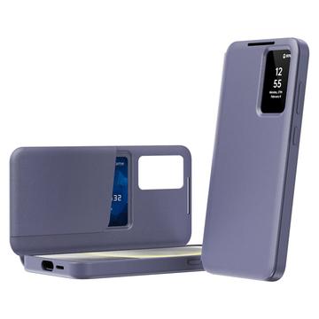 Samsung Galaxy S25 FE Smart Clear View Flip etui med kortplads - grå-lilla