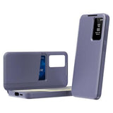 Samsung Galaxy S25 FE Smart Clear View Flip etui med kortplads - grå-lilla