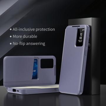 Samsung Galaxy S25 FE Smart Clear View Flip etui med kortplads - grå-lilla