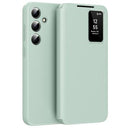 Samsung Galaxy S25 FE Smart Clear View Flip etui med kortplads - Lysegrøn