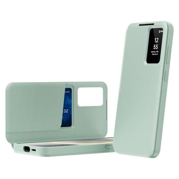 Samsung Galaxy S25 FE Smart Clear View Flip etui med kortplads - Lysegrøn
