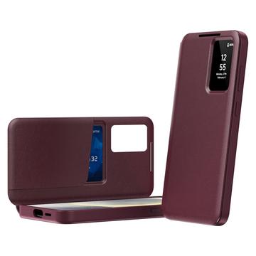 Samsung Galaxy S25 FE Smart Clear View Flip etui med kortplads - Vinrød