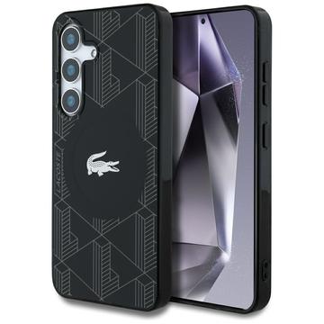 Samsung Galaxy S25 Lacoste Monogram med Sølv Krokodille Logo Cover - MagSafe-kompatibel - Sort