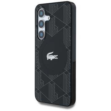 Samsung Galaxy S25 Lacoste Monogram med Sølv Krokodille Logo Cover - MagSafe-kompatibel - Sort