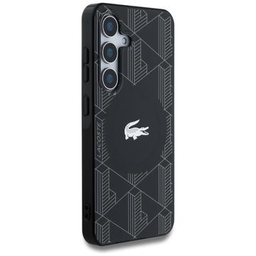 Samsung Galaxy S25 Lacoste Monogram med Sølv Krokodille Logo Cover - MagSafe-kompatibel - Sort