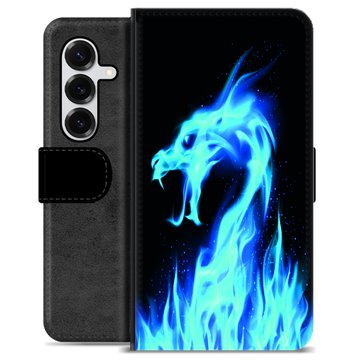 Samsung Galaxy S25+ Premium Flip Cover med Pung - Blå Ild Drage