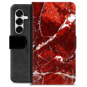 Samsung Galaxy S25+ Premium Flip Cover med Pung - Rød Marmor