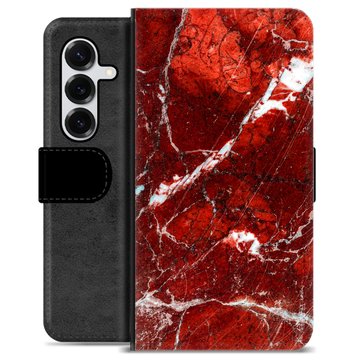 Samsung Galaxy S25+ Premium Flip Cover med Pung - Rød Marmor
