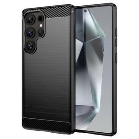 Samsung Galaxy S25 Ultra Børstet TPU Cover - Karbonfiber - Sort