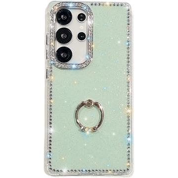 Samsung Galaxy S25 Ultra CrystalGlow Hybrid Cover med Ringholder - Grøn