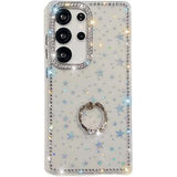 Samsung Galaxy S25 Ultra CrystalGlow Hybrid Cover med Ringholder - stjerner / gennemsigtig