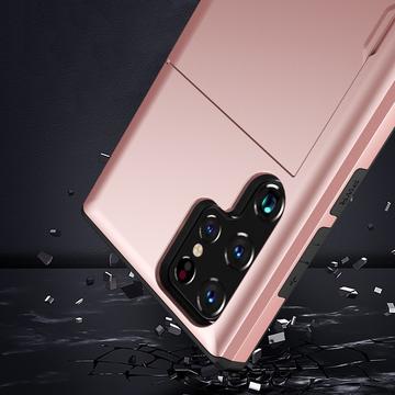 Samsung Galaxy S25 Ultra Hybrid Cover med Glidende Kortslot - Army Grøn