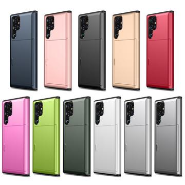 Samsung Galaxy S25 Ultra Hybrid Cover med Glidende Kortslot - Army Grøn