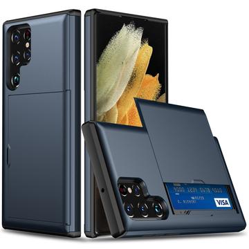 Samsung Galaxy S25 Ultra Hybrid Cover med Glidende Kortslot - Mørkeblå