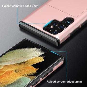 Samsung Galaxy S25 Ultra Hybrid Cover med Glidende Kortslot - Mørkeblå
