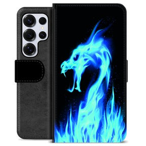 Samsung Galaxy S25 Ultra Premium Flip Cover med Pung - Blå Ild Drage