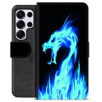 Samsung Galaxy S25 Ultra Premium Flip Cover med Pung - Blå Ild Drage