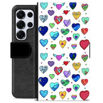 Samsung Galaxy S25 Ultra Premium Flip Cover med Pung - Hjerter