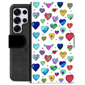 Samsung Galaxy S25 Ultra Premium Flip Cover med Pung - Hjerter