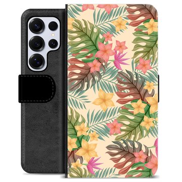 Samsung Galaxy S25 Ultra Premium Flip Cover med Pung - Lyserøde Blomster