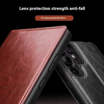 Samsung Galaxy S25 Ultra Qialino Classic Læderpung - Mørkebrun