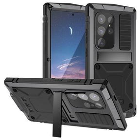 Samsung Galaxy S25 Ultra R-Just Premium cover med kickstand og skærmbeskytter i hærdet glas - Sort