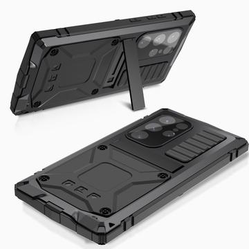 Samsung Galaxy S25 Ultra R-Just Premium cover med kickstand og skærmbeskytter i hærdet glas - Sort