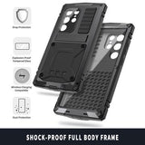 Samsung Galaxy S25 Ultra R-Just Premium cover med kickstand og skærmbeskytter i hærdet glas - Sort