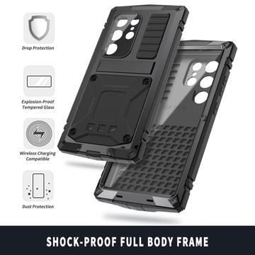 Samsung Galaxy S25 Ultra R-Just Premium cover med kickstand og skærmbeskytter i hærdet glas - Sort