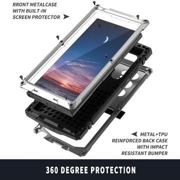 Samsung Galaxy S25 Ultra R-Just Premium-etui med kickstand og skærmbeskytter i hærdet glas - Sølv