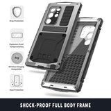 Samsung Galaxy S25 Ultra R-Just Premium-etui med kickstand og skærmbeskytter i hærdet glas - Sølv