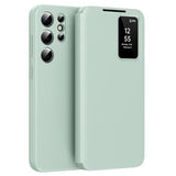 Samsung Galaxy S25 Ultra Smart Clear View Flip etui med kortplads - Lysegrøn
