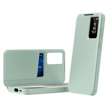 Samsung Galaxy S25 Ultra Smart Clear View Flip etui med kortplads - Lysegrøn