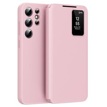 Samsung Galaxy S25 Ultra Smart Clear View Flip etui med kortplads - Pink