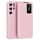 Samsung Galaxy S25 Ultra Smart Clear View Flip etui med kortplads - Pink