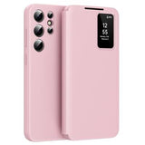 Samsung Galaxy S25 Ultra Smart Clear View Flip etui med kortplads - Pink