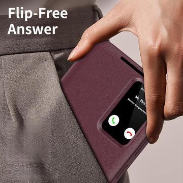 Samsung Galaxy S25 Ultra Smart Clear View Flip etui med kortplads - Vinrød
